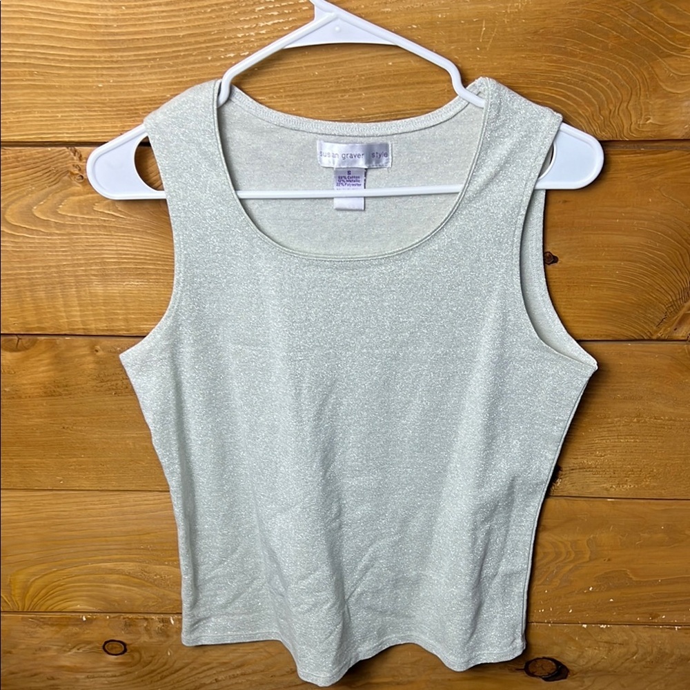 Susan Graver Womens Silver Tank Top S Sleeveless Career Layering Summer Metallic